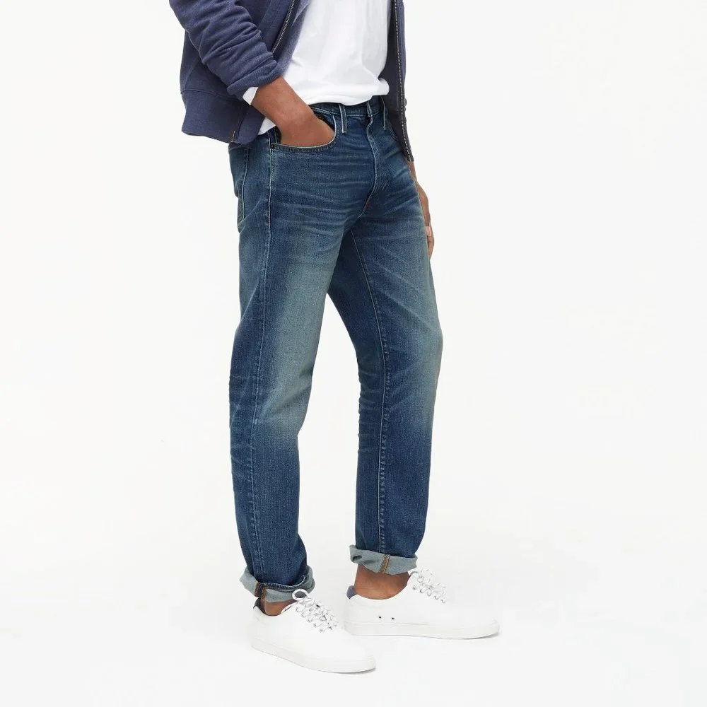 NWT Mens Size 35 35x34 J. Crew Blue Slim Fit Flex Jean in Medium Tinted Wash